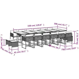 vidaXL 17-tlg. Garten-Essgruppe mit Kissen Beige Poly Rattan