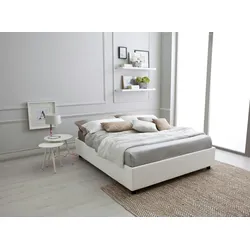 Stones Zara – Doppelbett aus weißem Holz und Kunstleder