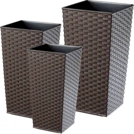 Kadax Rattan-Blumentopf-Set "Pesaro", Kunststoff-Blumentopf, Mokka 3er Set, aus Kunststoff, Pflanzkübel, 25+30+35 cm, - Braun