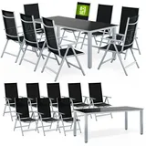 CASARIA Bern Set 9-tlg. Tischplatte Sicherheitsglas schwarz/silber