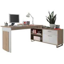 Stella Trading Mid.you Eckschreibtisch Weiß, Sonoma Eiche Metall, 1 Schubladen, U-Form, 65x76x140 cm Stauraum, Arbeitszimmer, Schreibtische, Eckschreibtische
