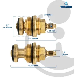 tecuro Universal Ventil Oberteil für Zweigriff-Armaturen und Ventile, 3/4 Zoll - Messing