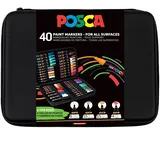 Posca 186840 - POSCA Marker Set, 40 Acrylstifte in Strichbreiten PC-1MC, PC-3M, PC-5M, PC-8K