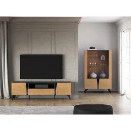 Feldmann-Wohnen Wohnzimmer-Set, Braun, Schwarz, Holz, 1 Schubladen, Rechteckig, 275x152x40 cm, Wohnzimmer, Wohnwände, Wohnwand-Sets