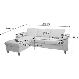 MCW Sofa-Garnitur MCW-O71, Couch Ecksofa L-Form, Liegefläche links/rechts, Stoff (320 g/m2) Holz 84x229x140cm ~ grau-grün
