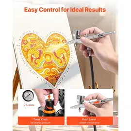 Vevor Airbrush Set 1 St. 1/6 PS mit Luftkompressor & Tank, 1 Düse (0,3 mm) & Schlauch & Acrylfarbe