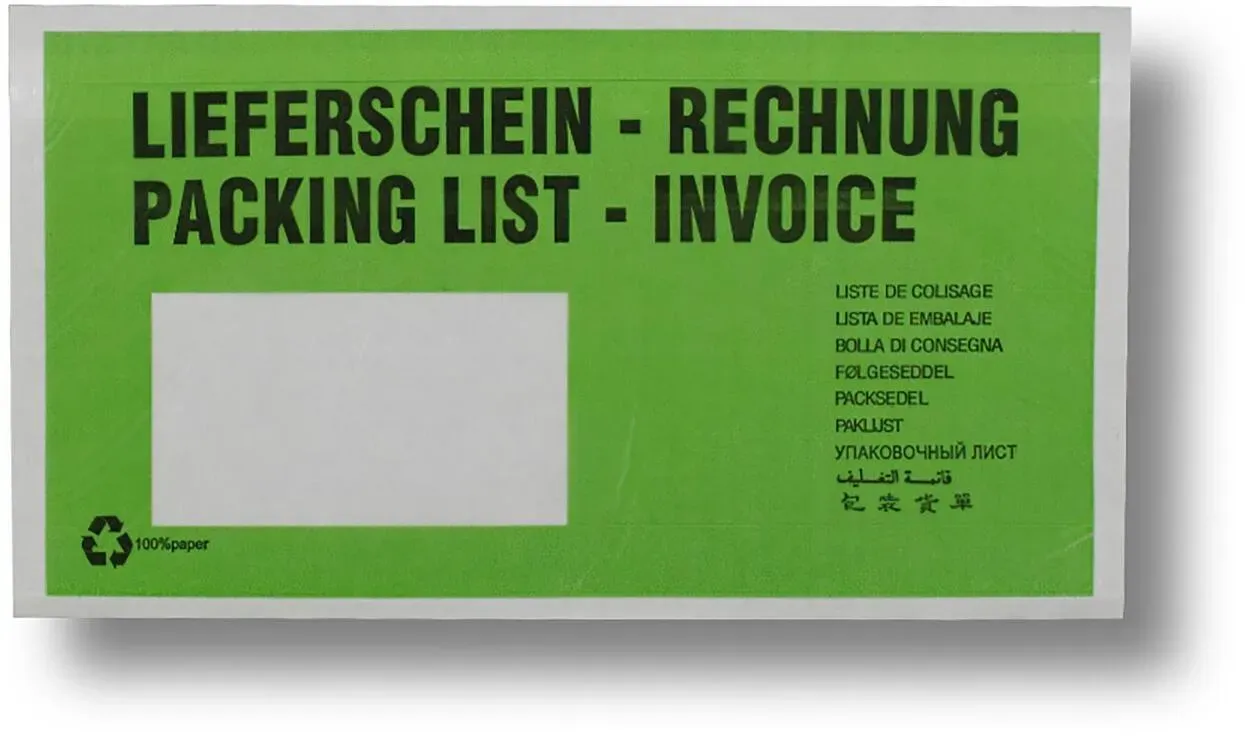 Dokumententaschen aus Pergamin Papier Lieferschein/Rechnung grün DIN-Lang, 1000 Stk.