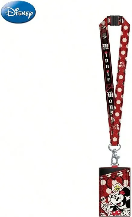 1 Stk. Disney Minnie Mouse Lanyard Kartenhalter Offiziell lizenziert Rot mit Polka-Dots Denim Toon-Thema Filme Anime Zubehör Charakter-ID-Hülle Geschenk