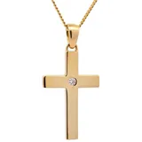 HOPLO Kreuzanhänger Anhänger Kreuz Brillant 585 Gold mit vergoldeter Silberkette 55 cm, Made in Germany 55 cm Unisex