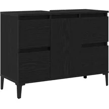 vidaXL Waschbeckenschrank mit Tür Schwarz Eichen-Optik 80 x 33 x 60 cm, Aus Holzwerkstoff -
