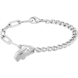 Armband LACOSTE "Schmuck Edelstahl Armband Ankerkette CROCODILE", silber (edelstahlfarben, kristallweiß, kristallweiß), Armbänder, Damen, Edelstahl, mit Glasstein