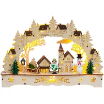 SIKORA LB63s Kleiner Schwibbogen aus Holz LED Lichterbogen Dorfkirche mit Häusern Breite 27 cm
