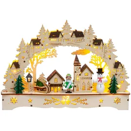 SIKORA LB63s Kleiner Schwibbogen aus Holz LED Lichterbogen Dorfkirche mit Häusern Breite 27 cm