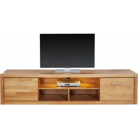 Home Affaire Lowboard HOME AFFAIRE "Logo,200cm breit,42 cm tief, Fronten Massivholz, Kabeldurchführung", beige (kernbuche teilmassiv), B:200cm H:45cm T:42cm, Holz teilmassiv, Sideboards, Lowboard, Korpus Holzwerkstoff,2 Klappen, 5 Fächer, Metallgriffe