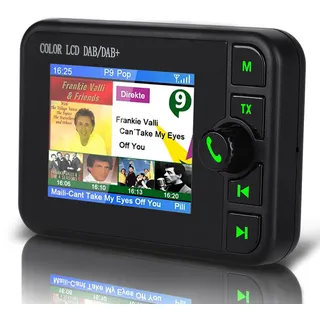 DAB/DAB+Autoradio Adapter,2,4" LCD Display mit Bluetooth Freisprecheinrichtung+DAB Transmitter+FM Transmitter + Aux in/Out + TF Karte Musik Spielen+KFZ Ladegerät