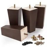 La Vane 4 Stück Möbelfüße aus Massivholz - 15cm Höhe, Walnuss, Pyramidenform mit M8 Gewindebolzen & Montageplatten - Ersatzbeine für Sofa, Bett, Schrank, Couch (Holzfüße, einfach montierbar)