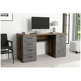 Forte Schreibtisch NETBOB, Optik: Old Wood Vintage - Beton von FORTE - Braun/Dunkelgrau