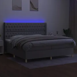 vidaXL Boxspringbett mit Matratze & LED Hellgrau 200x200 cm Stoff