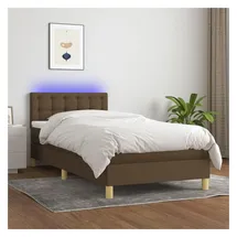 vidaXL Boxspringbett mit Matratze & LED Dunkelbraun 100x200 cm Stoff