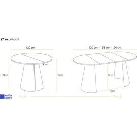 WFL GROUP Esstisch Rund Ausziehbar im Loft-Stil – 120 bis 200 cm – Industrieller Platzsparender Tisch mit Weißen Konischem Metallbeinen für 6 bis 10 Pe... – Weiß