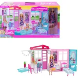 Barbie-Haus mit Küche, Schlafzimmer, Badezimmer, Pool, komplett eingerichtet Möbeln, verschließbar mit Aufbewahrungsgriff, Puppen, Geschenke für Kinder ab 3 Jahren, GWY84