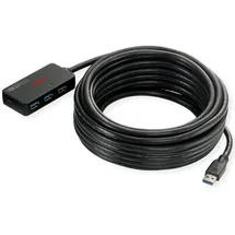 Roline USB 3.2 Gen 1 4-Port Hub mit Repeater, schwarz, 10 m