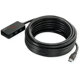 Roline USB 3.2 Gen 1 4-Port Hub mit Repeater, schwarz, 10 m