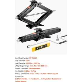 Vevor RV Scherenwagenheber Wagenheber mit Handkurbel & Steckschlüssel & Wasserwaage (2 Stk.) Stabilisator Nivellierung 103-595 mm Hubhöhe Stabilisatorwagenheber 4082 kg belastbar