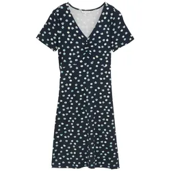 TOM TAILOR Damen Kleid mit Raffungen, schwarz, Gemustert, Gr. 36