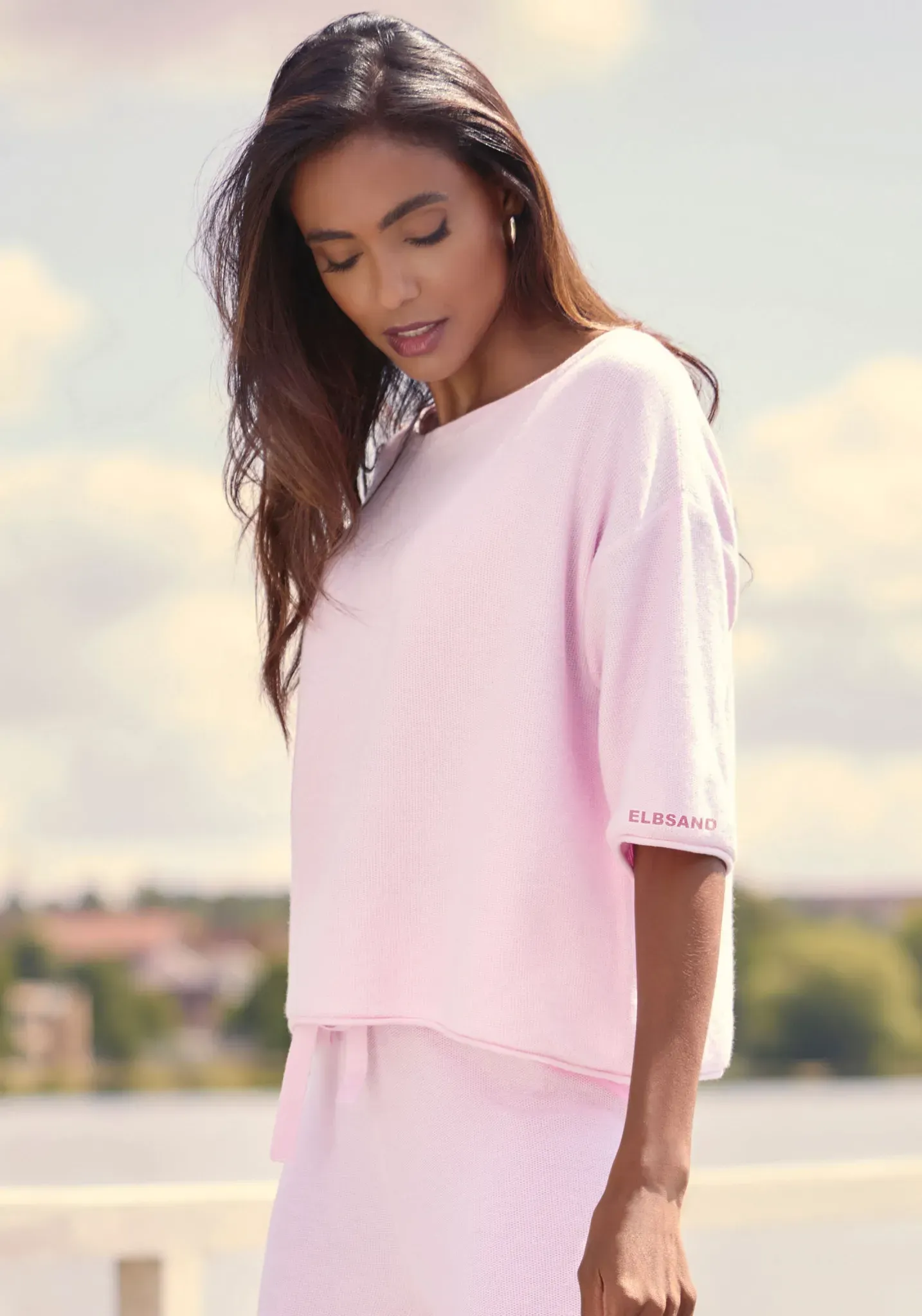 3/4-Arm-Shirt ELBSAND, Damen, Gr. 36/38, rosa, Feinstrick, Obermaterial: 55% Baumwolle, 45% Nylon, unifarben, weit hüftlang, U-Boot-Ausschnitt, eingesetzt, Shirts 3/4-Arm-Shirt, mit U-Boot Ausschnitt, Loungewear