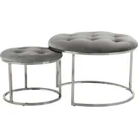 Kayoom Sitzhocker KAYOOM "Hocker Myla 2er-Set, praktisch ineinander schiebbar", grau (grau, silber), B:60cm H:41cm T:60cm, Sitzbezug: 100% Polyester Korpus: Sperrholz Gestell: 100% Eisen, Hocker, Sitzhocker, ineinander schiebbar, rund, gesteppt, mit Zierknöpfen