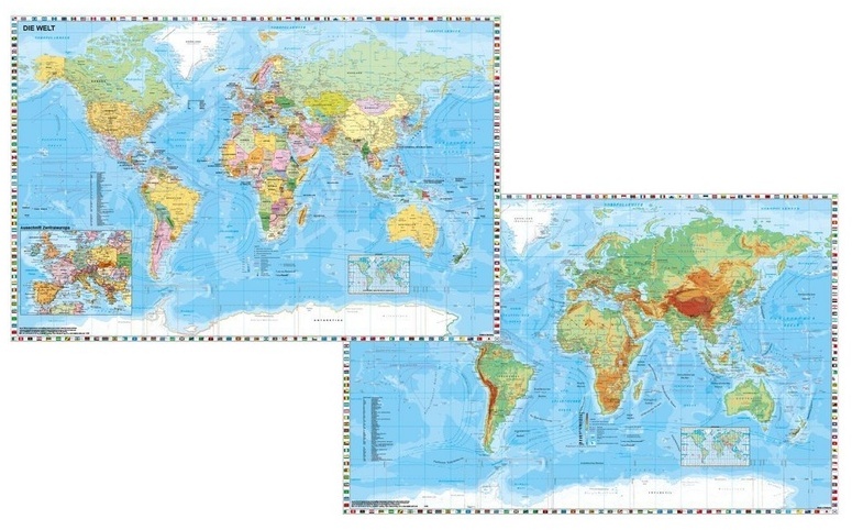 Weltkarte Mit Ausschnitt Zentraleuropa / Weltkarte Physisch - Heinrich Stiefel, Kunststoff