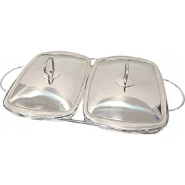 Dajar AMBITION Speisewärmer mit 2 x 2,5L Helios Warmhaltebehälter Warmhalteplatte 2 Kammer Servierschalen Deckel mit Griff