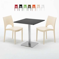 Schwarz Tisch Quadratisch 70x70 cm mit 2 Bunten Stühlen Paris Rum Raisin