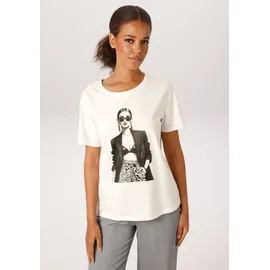 Aniston CASUAL T-Shirt in wollweiß-schwarz-grau-oliv-goldfarben-rot | Gr.: 40/42,