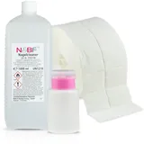 NAILS FACTORY | N&BF Nagel Cleaner Set 1000ml + Dispenser Pumpflasche + 1000 Zelletten Cellulose Pads (2 Rollen à 500 Stück) | 70% Isopropanol-Alkohol isopropylalkohol 1L | für Gelnägel | (Rosa 150)