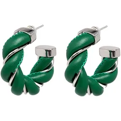 Paar Ohrstecker FILIPPA FIRENZE "The Catch", bunt (silberfarben, grün), Ohrringe, Damen, Edelstahl-Leder, Edelstahl, Leder, mit tollem Leder-Element