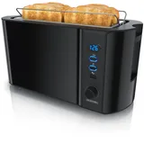 Arendo - Edelstahl Toaster Langschlitz 4 Scheiben - Defrost Funktion - wärmeisolierendes Gehäuse - mit integriertem Brötchenaufsatz - Krümelschublade - Display Restzeitanzeige - Klavierlack schwarz