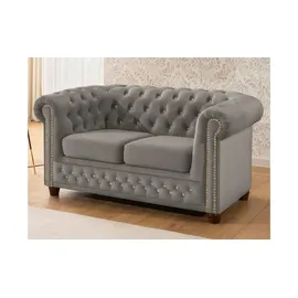 S-Style Chesterfield Polstergarnitur Samt 2-Sitzer + Sessel Grau