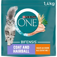 PURINA ONE BIFENSIS Coat & Hairball Katzenfutter trocken, reich an Huhn, 6er Pack (6 x 1,4kg)