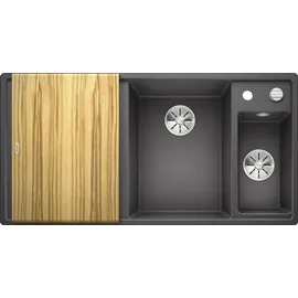Blanco Axia III 6 S rechts felsgrau + Excenterbetätigung + InFino + Holzschneidbrett
