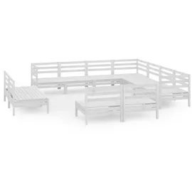 vidaXL 11-tlg. Garten-Lounge-Set Massivholz Kiefer Weiß