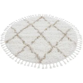 carpetfine Hochflor-Teppich CARPETFINE "Eddy", beige, H:30mm Ø:80cm, Polyester, Teppiche, Fransenteppich, Shaggy Langflor mit Fransen, starke Größenauswahl, Wohnzimmer