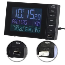 Infactory Funkwecker mit Temperatur-Anzeige, USB-Ladestation (2 A), 2 Weckzeiten