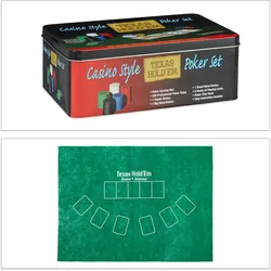 Relaxdays Pokerset, 200 Chips, Spielmatte, 2 Kartendecks, Dealerbutton, Blindbuttons, Casino-Feeling, Profi Pokerspiel