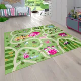 Paco Home »Bino 560«, rechteckig, 4 mm Höhe, Kurzflor, Straßen-Spiel-Teppich, Motiv Bauernhof, Kinderzimmer grün