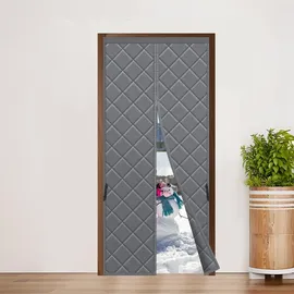 Sekey Magnet Thermo Türvorhang Kälteschutz Wärmeschutzvorhang für Wohnzimmer & Balkon, selbstklebend 80x2... - Grau, 80 X 200 Cm