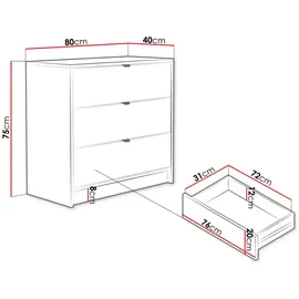 Mirjan24 Kommode Tireno 3SZ mit drei Schubladen, Rechteckig, 80x75x40 cm, Wohnzimmer, Kommoden & Sideboards, Kommoden