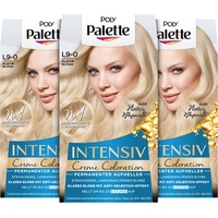 Poly Palette Intensiv Creme Coloration L9-0 Platin Blond Stufe 3 (3 x 135 ml), Permanenter Aufheller für strahlendes, langanhaltendes Blond, Anti-Gelbstich-Effekt