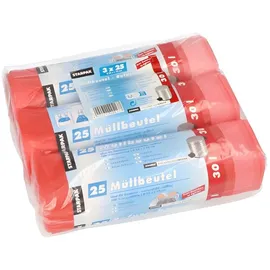 Papstar 75 Müllbeutel mit Zugband, HDPE 30 l 70 cm x 55 cm rot